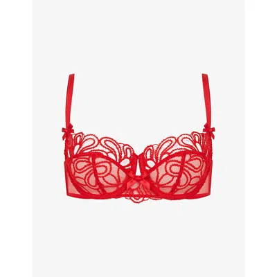 Agent Provocateur Womens  Nelle Balconette Underwired Tulle Bra In Red
