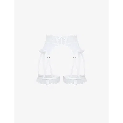 Agent Provocateur Womens White Rosia Bow-embroidered Mid-rise Woven Suspender Belt Xxl