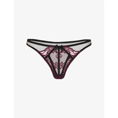 Agent Provocateur Womens Black/plum Rozlyn Mesh And Lace Thong