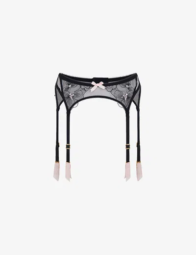 Agent Provocateur Womens Black Sequin-embellished High-rise Floral-lace Tulle Suspenders