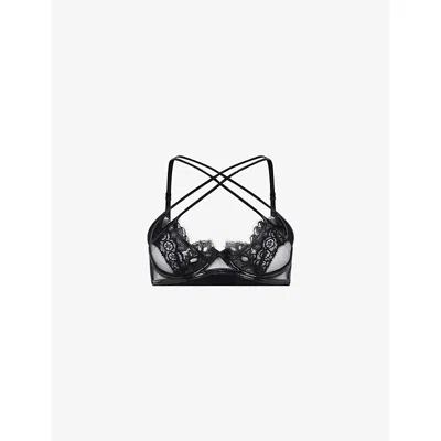 Agent Provocateur Womens Black Ariella Plunge Underwired Lace Mesh Bra