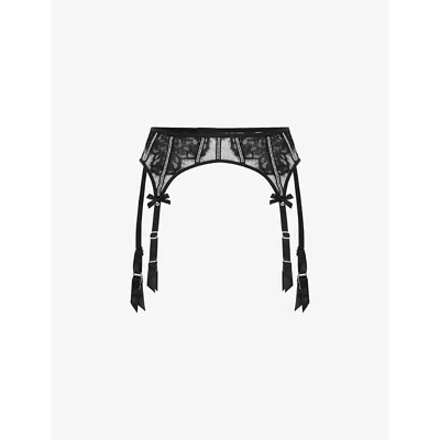 Agent Provocateur Womens Black Caitriona Crystal-embellished Lace And Tulle Suspender Belt