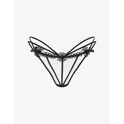 Agent Provocateur Womens Black Coletta Embroidered Tulle Thong Xxl In Multi