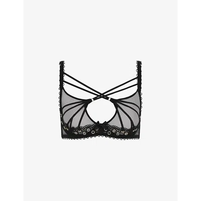 Agent Provocateur Womens Black Doretta Eyelet-embellished Plunge Mesh Underwired Bra