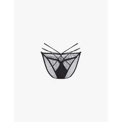Agent Provocateur Womens Black Halley Bow-embellished Stretch-mesh Briefs Xl