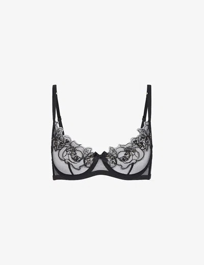 Agent Provocateur Lindie Embroidered Underwired Mesh Bra In Black