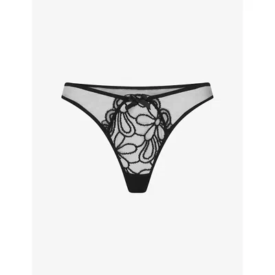 Agent Provocateur Womens Black Nelle Embroidered Mesh Thong