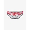 Agent Provocateur Womens Black/multi Callypso Floral-embroidered Mesh Briefs Xl In Red