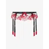 Agent Provocateur Womens Black/multi Callypso Floral-embroidered Mesh Suspender Belt In Red
