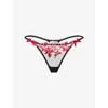 Agent Provocateur Womens Black/multi Callypso Floral-embroidered Mesh Thong In Black