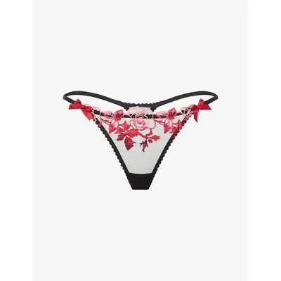 Agent Provocateur Womens Black/multi Callypso Floral-embroidered Mesh Thong