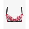 Agent Provocateur Womens Black/multi Callypso Floral-embroidered Underwired Mesh Bra In Black