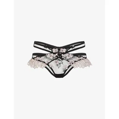 Agent Provocateur Womens Black/pink Andiee Embroidered Lace Full Brief Xl