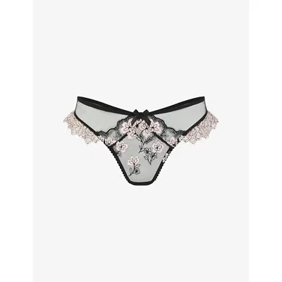 Agent Provocateur Womens Black/pink Andiee Embroidered Lace Thong