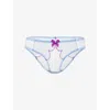 Agent Provocateur Womens Blue/amethyst Lorna Bow-embellished Mesh Briefs Xl In Blue