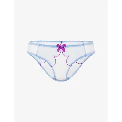 Agent Provocateur Womens Blue/amethyst Lorna Bow-embellished Mesh Briefs Xl