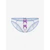Agent Provocateur Womens Blue/amethyst Lorna Bow-embellished Mesh Ouvert Briefs In Blue