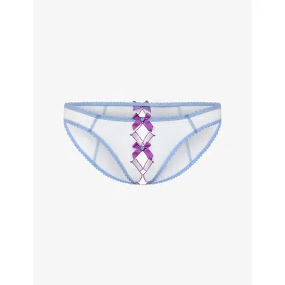 Agent Provocateur Womens Blue/amethyst Lorna Bow-embellished Mesh Ouvert Briefs