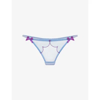 Agent Provocateur Womens Blue/amethyst Lorna Bow-embellished Mesh Thong
