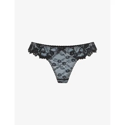 Agent Provocateur Womens Blue/black Clarette Lace Thong Xl In Multi
