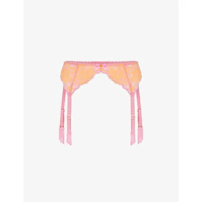 Agent Provocateur Yara High-rise Stretch-mesh Suspender Belt In Bubblegum/sunflower