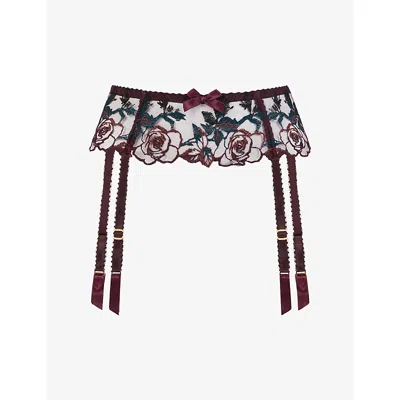 Agent Provocateur Womens Callypso Floral Mesh Suspender Plum/green