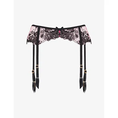 Agent Provocateur Womens Elvie Floral-embroidery Mesh Suspenders Pink/black