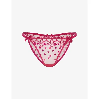Agent Provocateur Womens Fuchsia Rozann Tulle Brazilian Briefs Xl In Pink