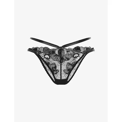 Agent Provocateur Womens Black Litzia Embroidered Lace Brief Xxl