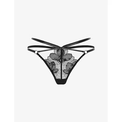 Agent Provocateur Womens Black Litzia Embroidered Lace Thong