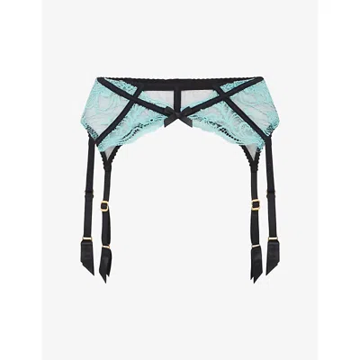 Agent Provocateur Womens Mint/black Rozlyn Mesh And Lace Suspenders Xl In Blue