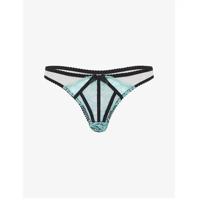 Agent Provocateur Womens Mint/black Rozlyn Trixie Mesh And Lace Thong In Blue