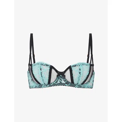 Agent Provocateur Womens Mint/black Rozlyn Underwired Mesh And Lace Bra In Blue
