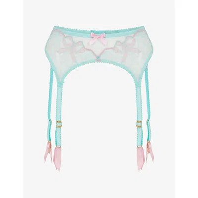 Agent Provocateur Womens Mint/pink Lisetta Lace Suspenders In Blue