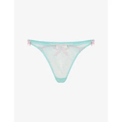 Agent Provocateur Womens Mint/pink Lisetta Lace Thong In Blue