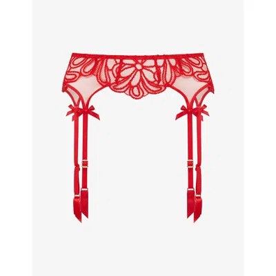 Agent Provocateur Womens Nelle Embroidered Tulle Suspender In Red