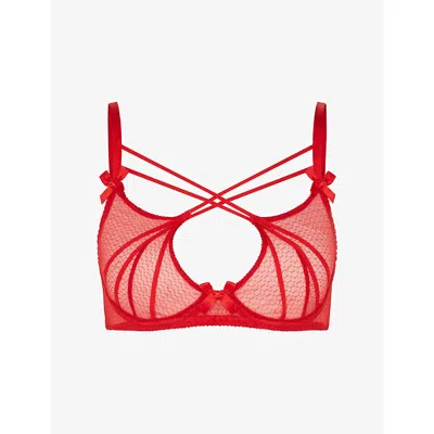 Agent Provocateur Womens Nicki High-neck Underwired Tulle Bra In Red