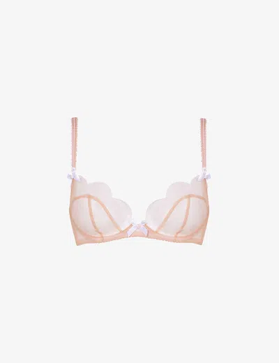 Agent Provocateur Lorna Soft-cup Embroidered Mesh Underwired Bra In Nude/white