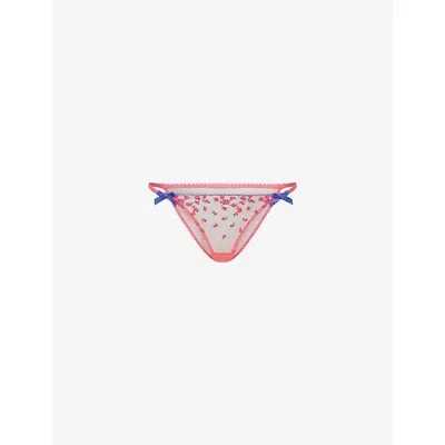 Agent Provocateur Womens Lissa Embroidered Tulle Briefs Pink Xl