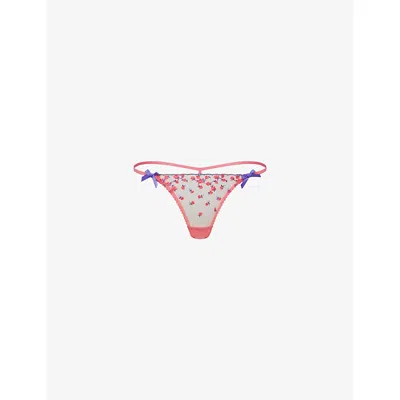 Agent Provocateur Womens Lissa Embroidered Tulle Thong Pink Xl