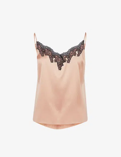Agent Provocateur Amelea Lace-trimmed Silk-blend Camisole In Pink Black