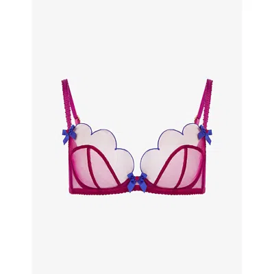 Agent Provocateur Womens Pink/cobalt Lorna Plunge Underwired Mesh Bra 32dd