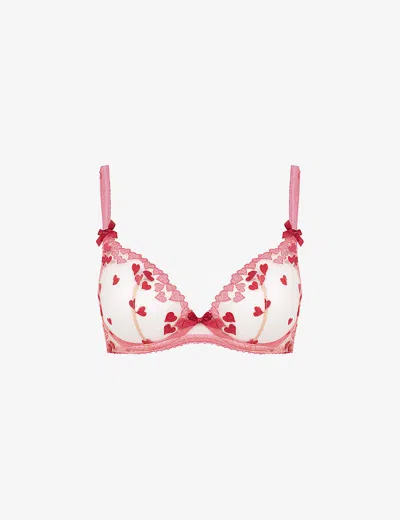 Agent Provocateur Womens Red Cupid Bow-embellished Semi-sheer Mesh Bra