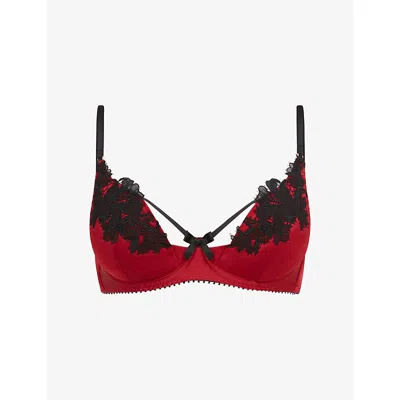 Agent Provocateur Womens Red/black Penelopi Plunge Underwired Silk Bra 34dd In Multi