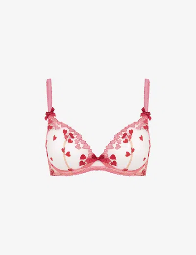 Agent Provocateur Cupid Embroidered Tulle Underwired Bra In Red/pink