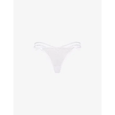 Agent Provocateur Womens White Rosia Bow-embroidered Mid-rise Woven Thong Xxl