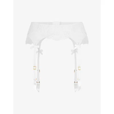 Agent Provocateur Womens White Nelle Embroidered Mesh Suspender Belt Xl