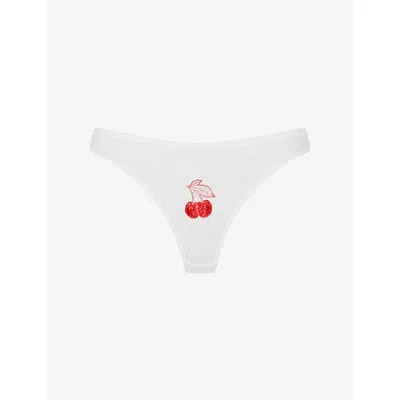 Agent Provocateur Womens White/red Perri Cherry-embroidered Sheer-tulle Thong Xxl In Multi