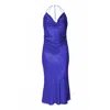 Aggi By Halewski Women's Aurelia Satin Blue Midi Slip Dress With Open Back In Blue