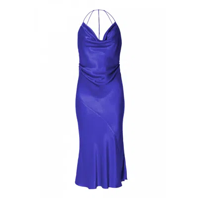 Aggi By Halewski Women's Aurelia Satin Blue Midi Slip Dress With Open Back